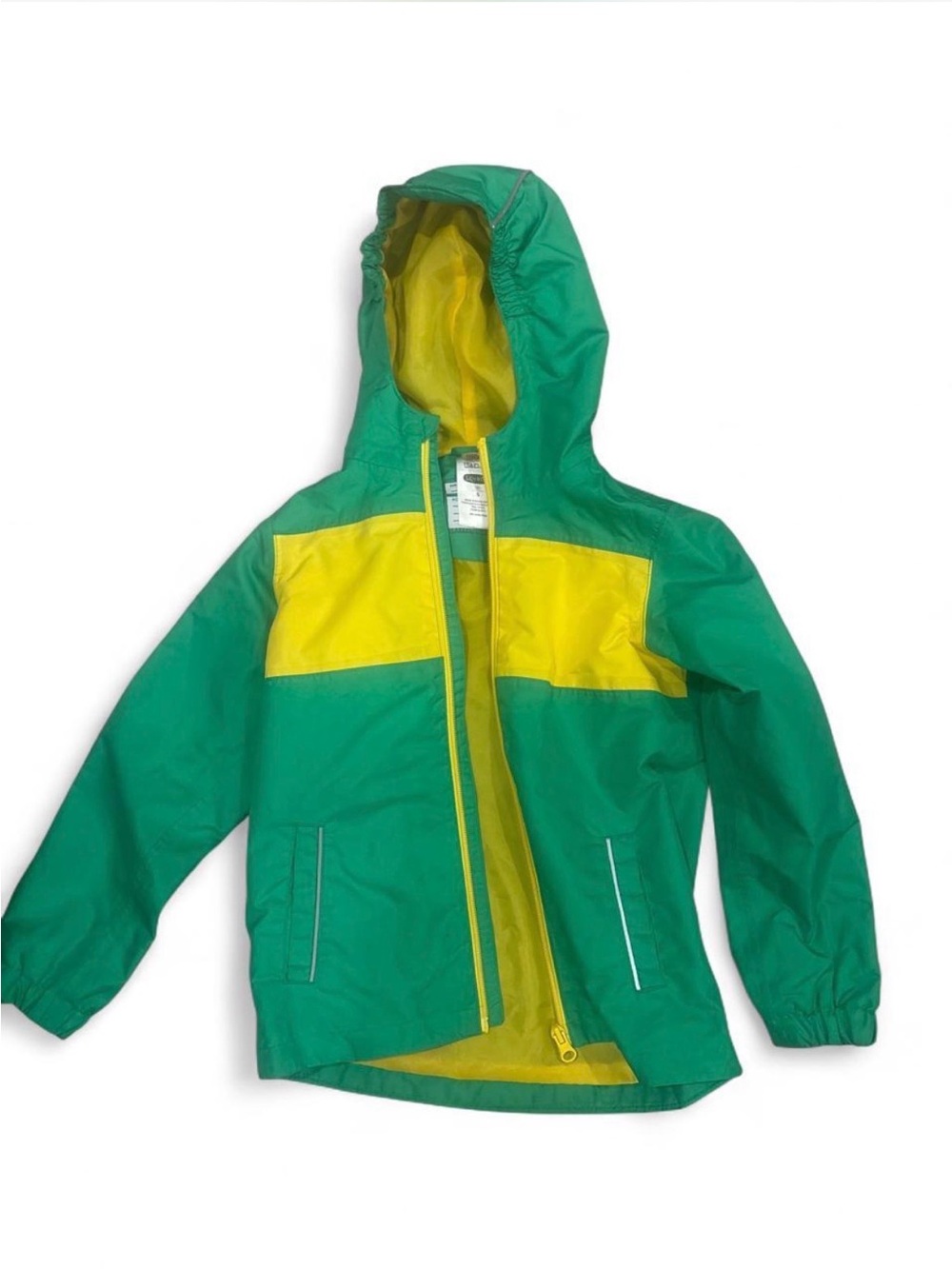 Source Unknown Green and Yellow Hooded Kids Raincoat